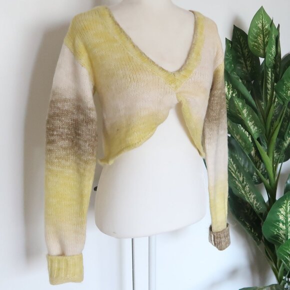For Love & Lemons Yellow Ombre Gradient Knit Cropped Sweater Long Sleeve Top L - Picture 7 of 16